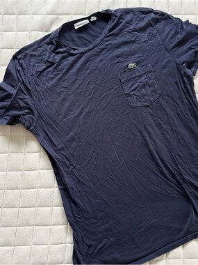 Lacoste Men's Navy Short-Sleeve Pocket Crewneck Tee/T-Shirt with Logo